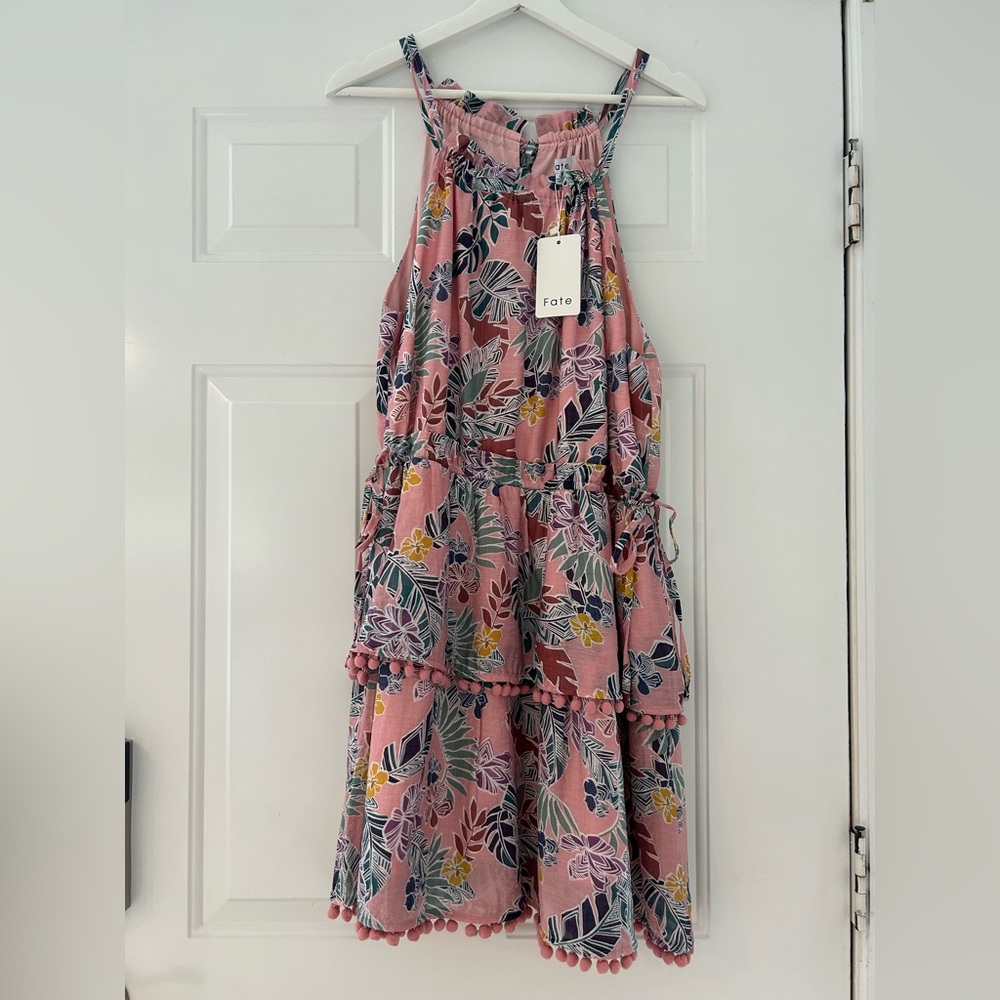 Fate Pink Dress with Green and Yellow Floral Design